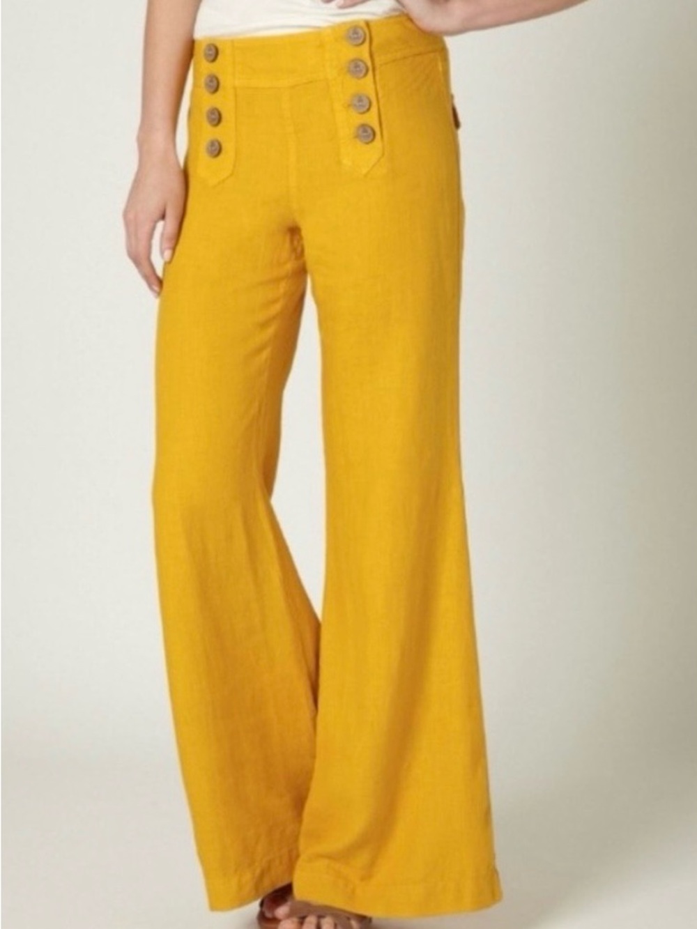 Anthropologie elevenses Mustard Wide-Leg Sailor Pants with Button Detail
